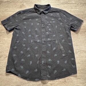 RVCA Shirt Mens Large Blue Paisley Short Sleeve Button Up Pocket Regular Fit